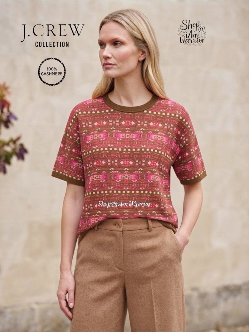 J.Crew Collection Italian cashmere digital fair isle short sleeve sweater